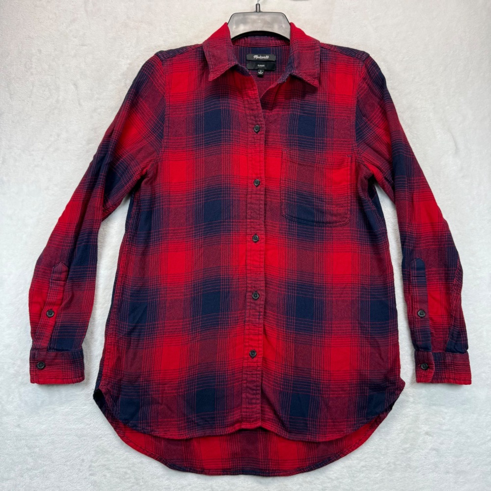 Madewell Flannel Shirt Classic Plaid Button Down Long Sleeve Red Blue Size S